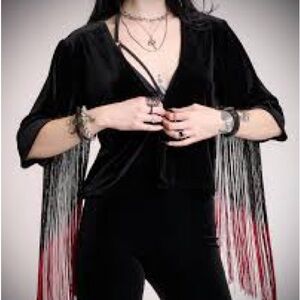 Bleeding Velvet Black and Red Velvet Fringe Kimono